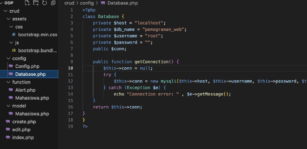 Koneksi database dengan database.php